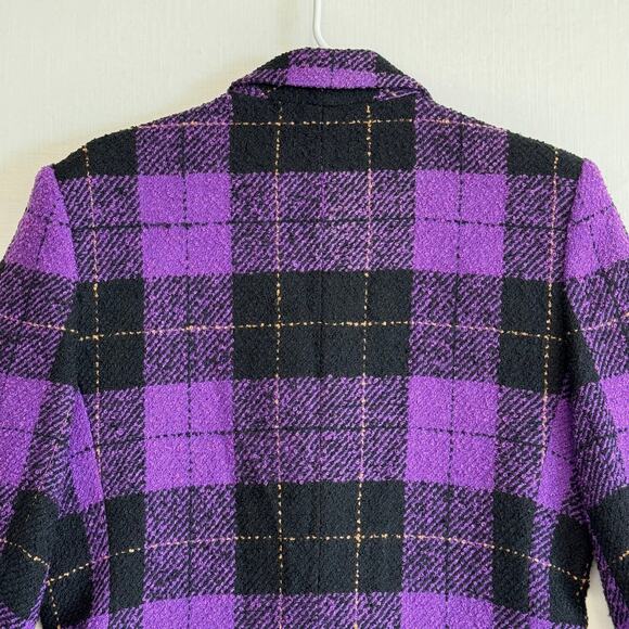 HERBERT GROSSMAN Vintage USA Nubby Jacket Women's Size 10 Purple Black Plaid - Picture 7 of 14